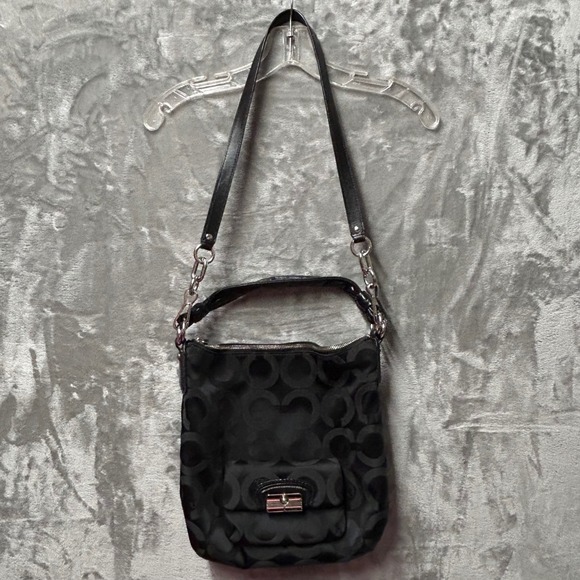 Coach Signature C Hobo Purse G1082-14753 Kristin Black Op Art Sateen Handbag - Picture 1 of 16